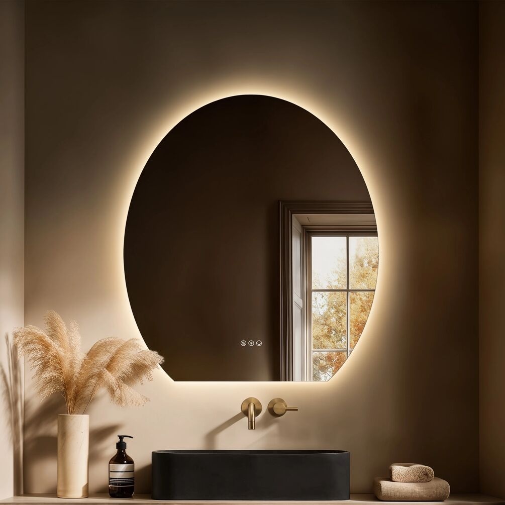 Lifestyle image of Origins Living Claris 800 x 900mm Oval Cut LED Mirror